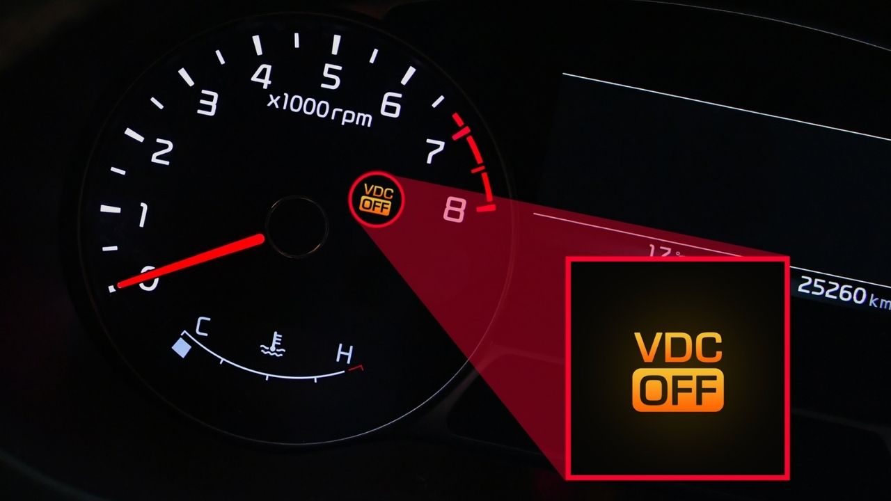 The VDC light, or Vehicle Dynamic Control light, indicates that the Vehicle Dynamic Control system is off.